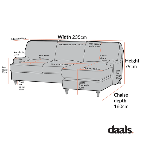 Daphnis Blue Striped Linen Blend Sofa, Grande Chaise Sofa Right Hand Facing