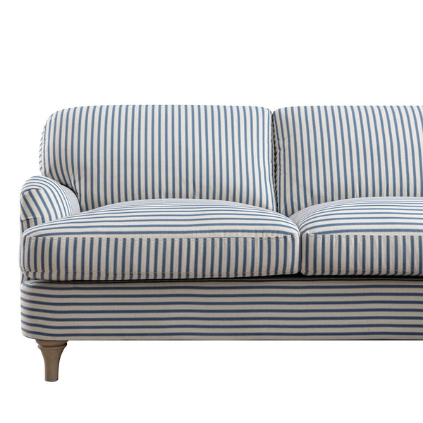 Daphnis Blue Striped Linen Blend Sofa, Grande Chaise Sofa Right Hand Facing