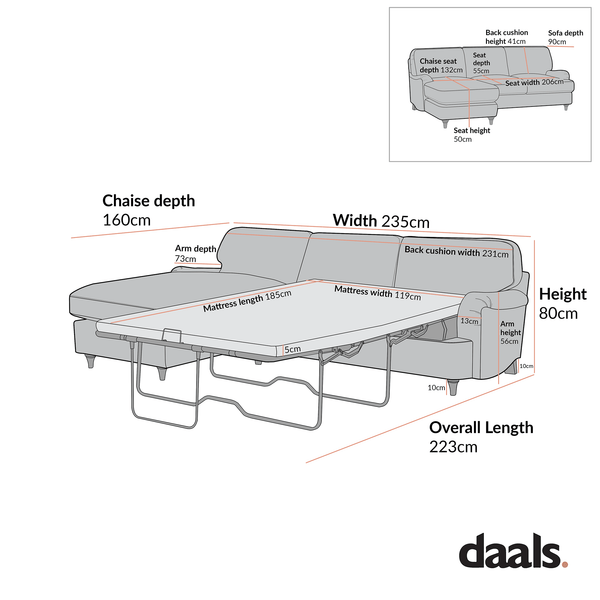 Daphnis Green Striped Linen Blend Sofa Bed, Grande Chaise Left Hand Facing