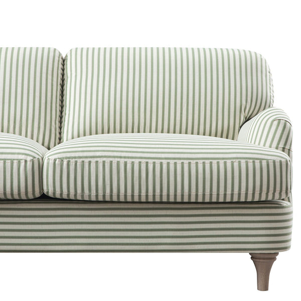 Daphnis Green Striped Linen Blend Sofa, Grande Chaise Sofa Left Hand Facing