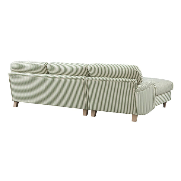 Daphnis Green Striped Linen Blend Sofa, Grande Chaise Sofa Left Hand Facing