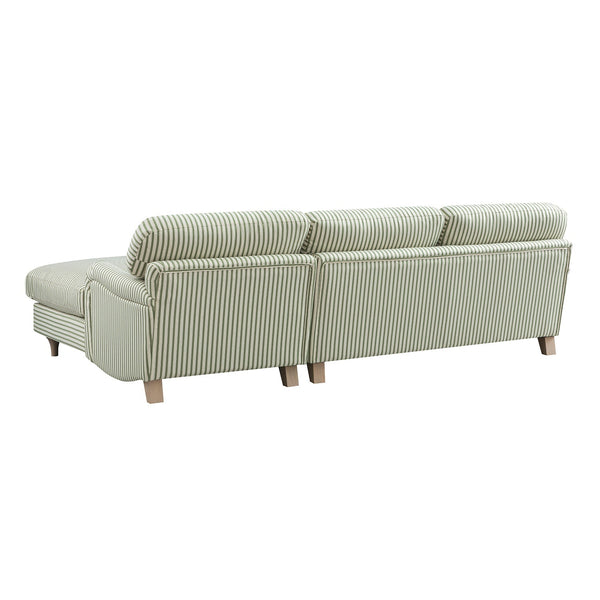 Daphnis Green Striped Linen Blend Sofa, Grande Chaise Sofa Right Hand Facing