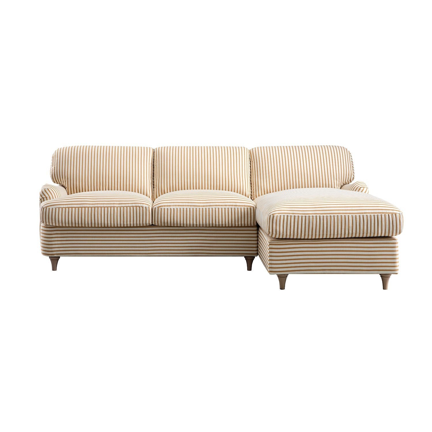 Daphnis Ochre Striped Linen Blend Sofa Bed, Grande Chaise Right Hand Facing