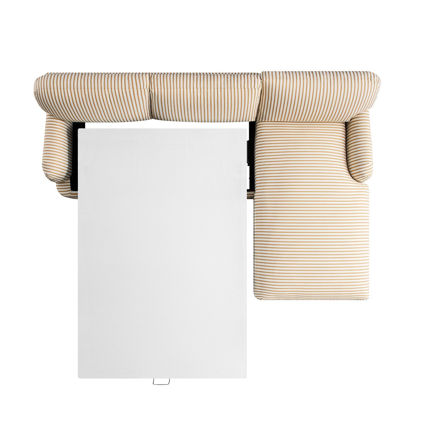 Daphnis Ochre Striped Linen Blend Sofa Bed, Grande Chaise Right Hand Facing