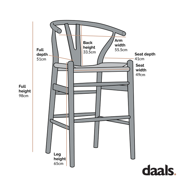 Hansel Wooden Natural Weave Wishbone Counter Stool, Black Frame