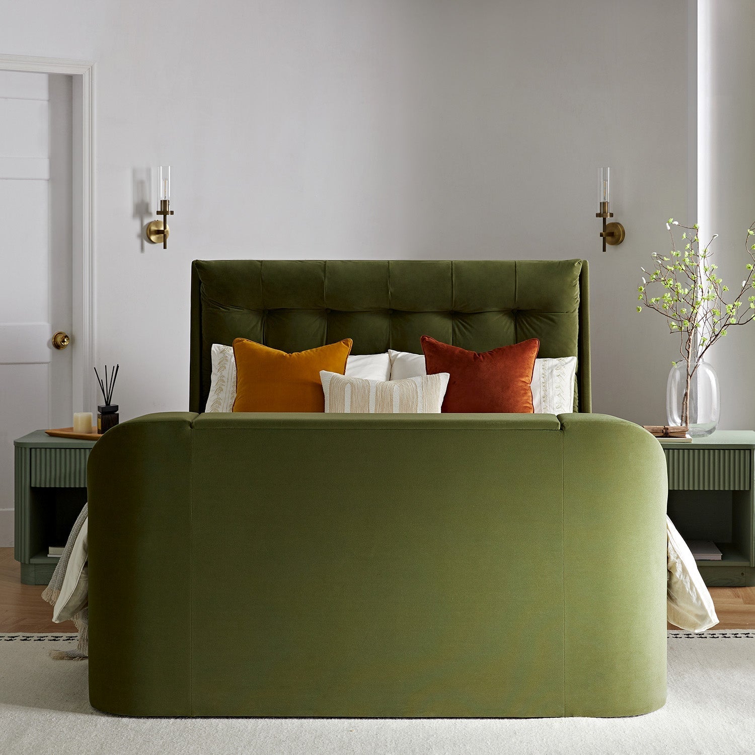 Hadley Moss Green Velvet Ottoman TV Bed