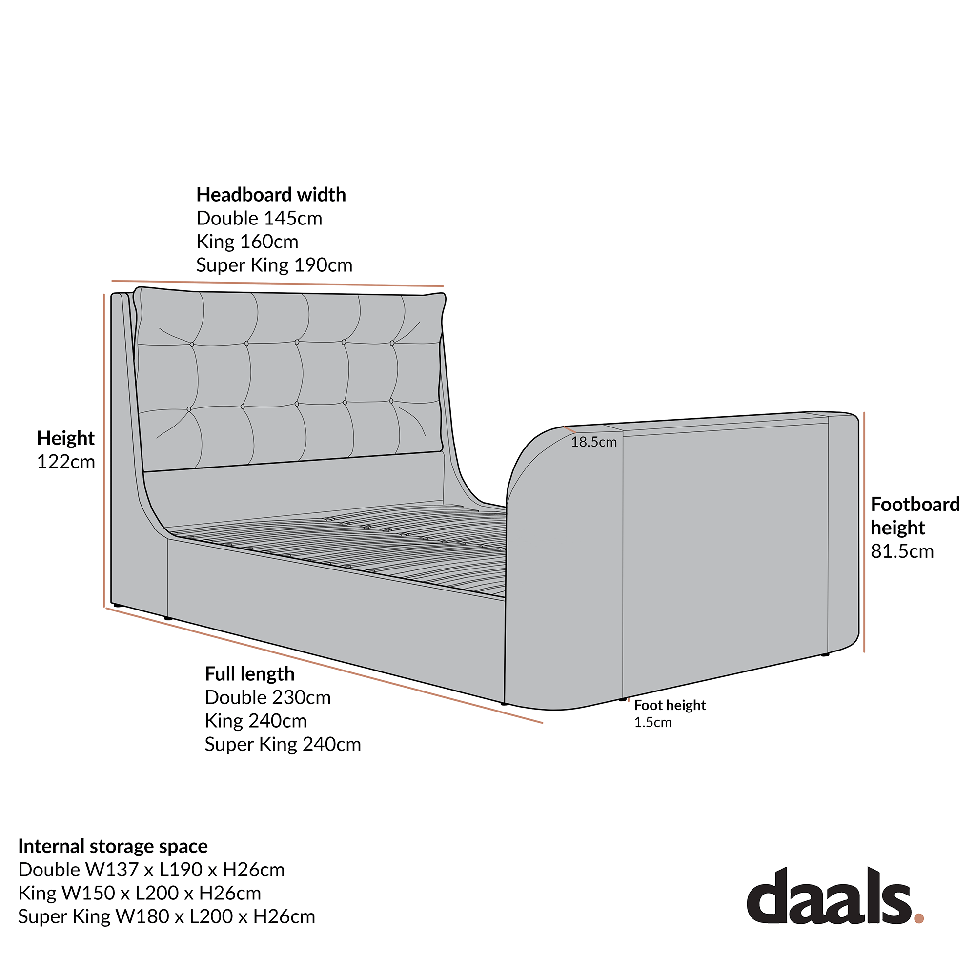 Hadley Stone Fabric Ottoman TV Bed