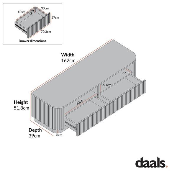 Maru 162cm TV Unit with Drawers, Sage Green