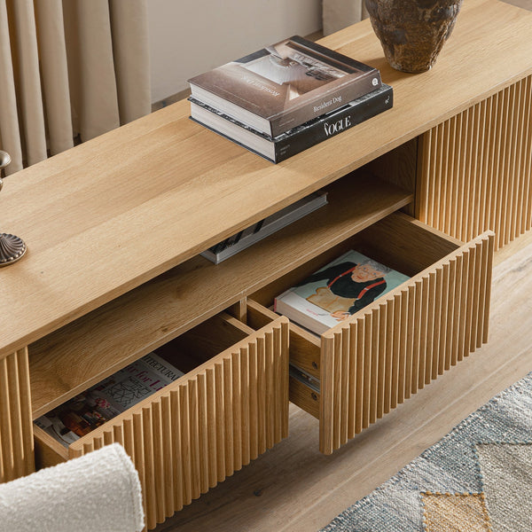 Maru 200cm Wide TV Unit with Drawers, Oak