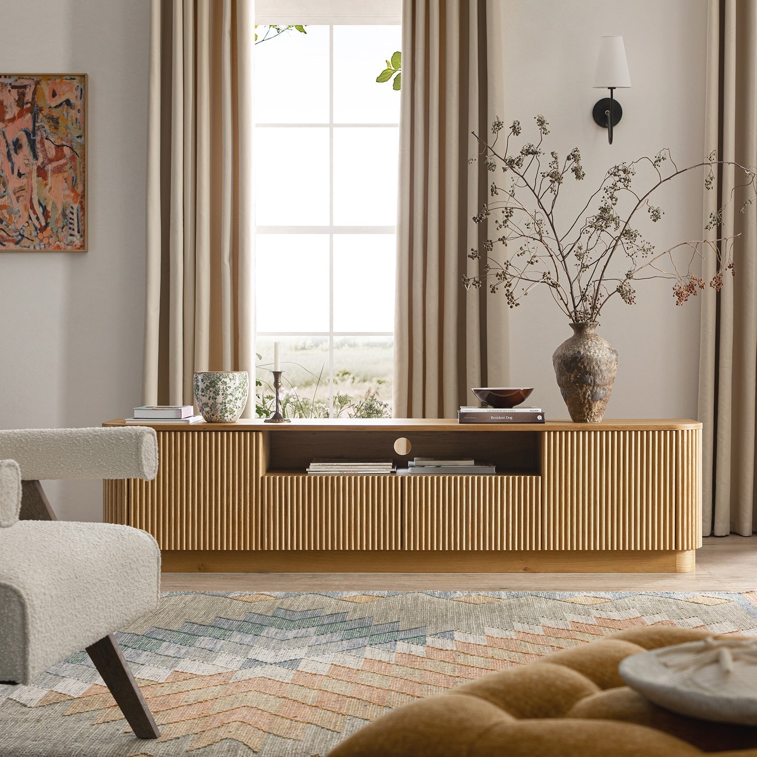 Maru 200cm Wide TV Unit with Drawers, Oak