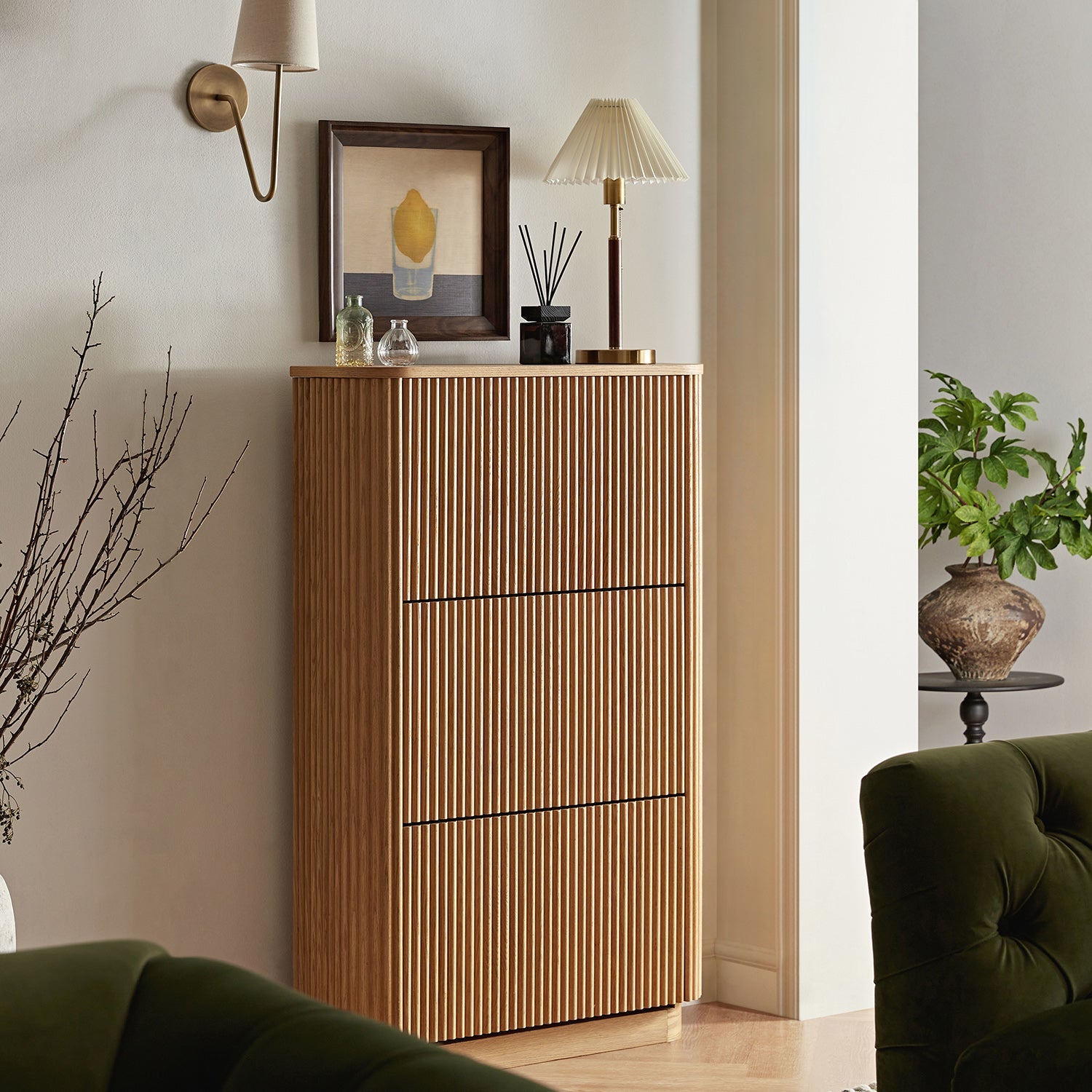 Maru 3-Door Shoe Storage Cabinet, Oak