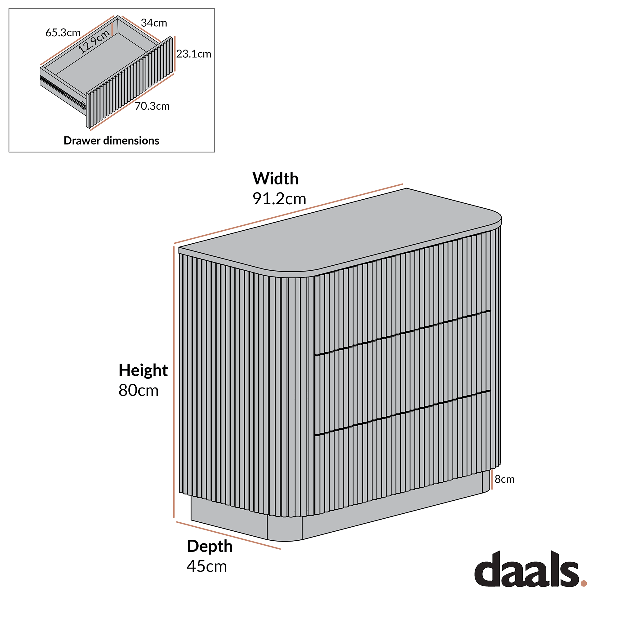 Maru Chest of 3 Drawers, Black