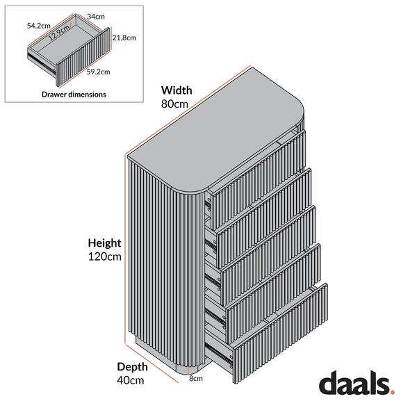 Maru Chest of 5 Drawers, Washed White