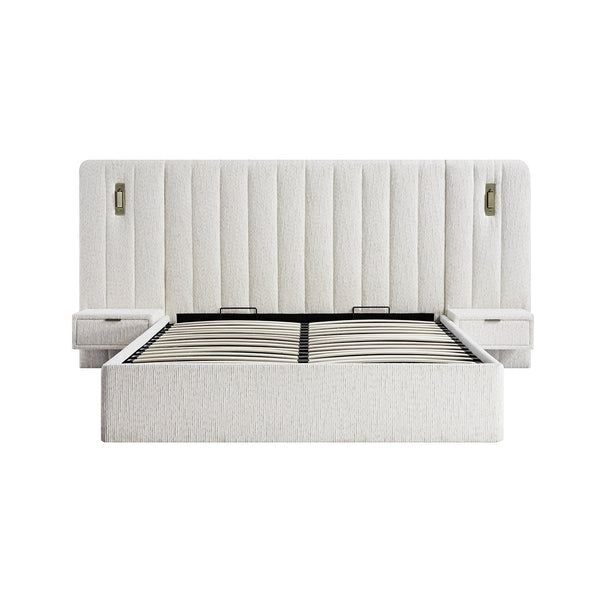 Tremezzo Oversized Ottoman Storage Bed, Beige Textured Fabric