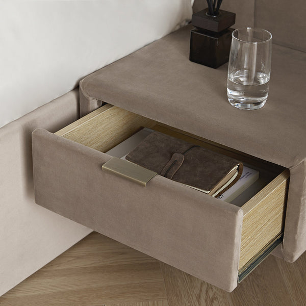 Tremezzo Oversized Ottoman Storage Bed, Taupe Velvet - daals - staging