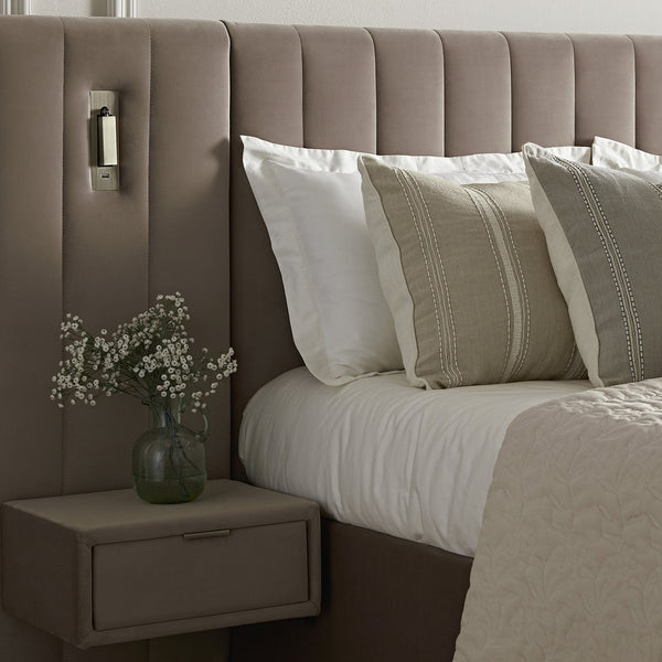 Tremezzo Oversized Ottoman Storage Bed, Taupe Velvet - daals - staging