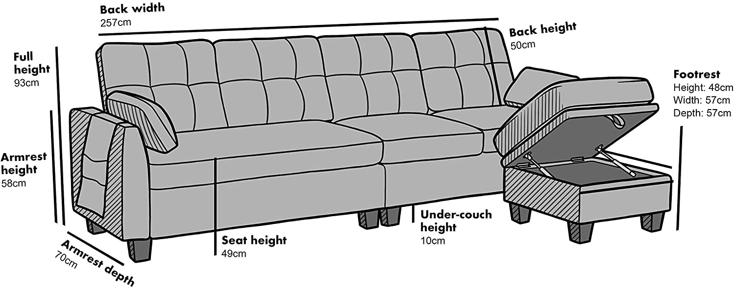 Brunswick Large 4-Seater Storage Chaise Sofa in Dark Grey