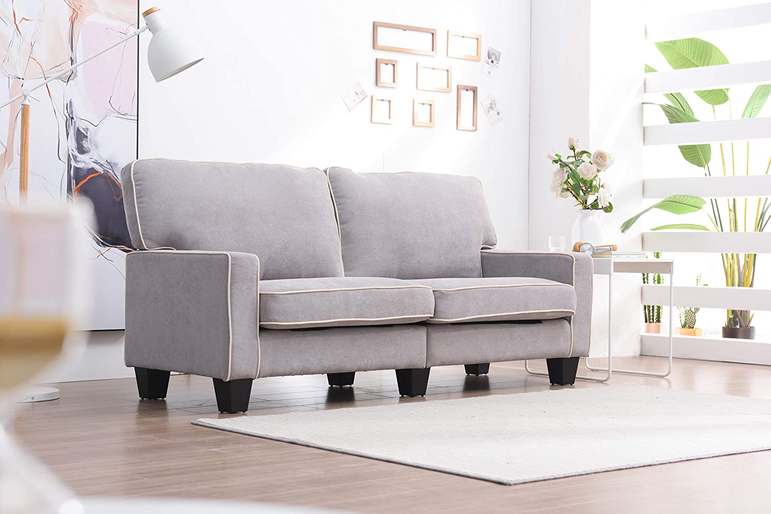 Sherbrook Large 2 Seater Fabric Sofa with Contrasting Trim in Light Grey Fabric