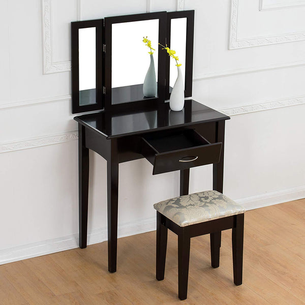 1-Drawer Black Dressing Table with Stool - daals