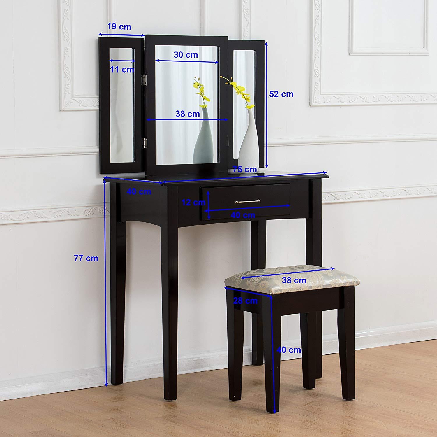 1-Drawer Black Dressing Table with Stool