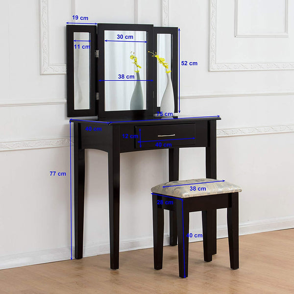 1-Drawer Black Dressing Table with Stool - daals