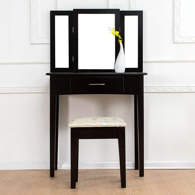 1-Drawer Black Dressing Table with Stool