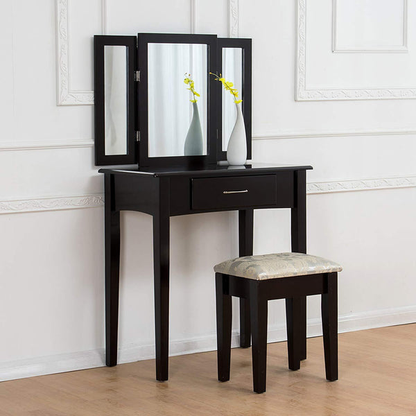 1-Drawer Black Dressing Table with Stool - daals
