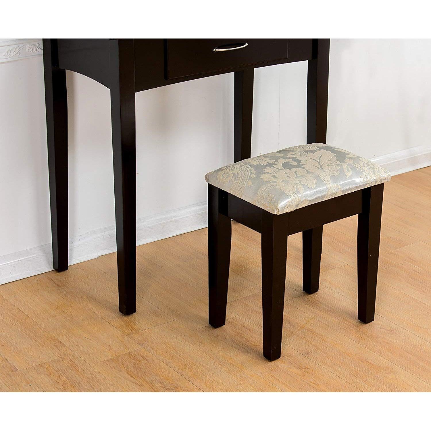 1-Drawer Black Dressing Table with Stool