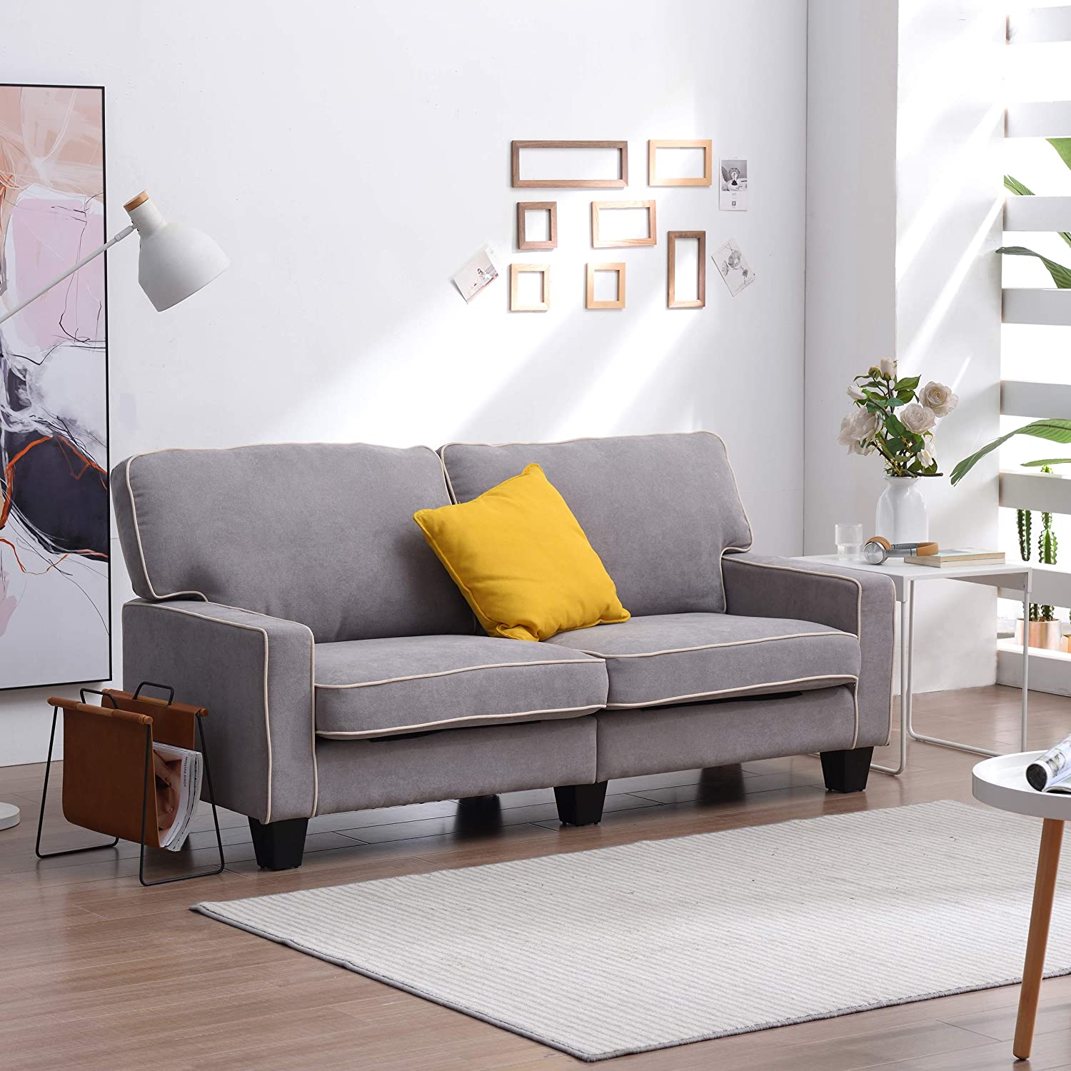 Sherbrook Large 2 Seater Fabric Sofa with Contrasting Trim in Light Grey Fabric
