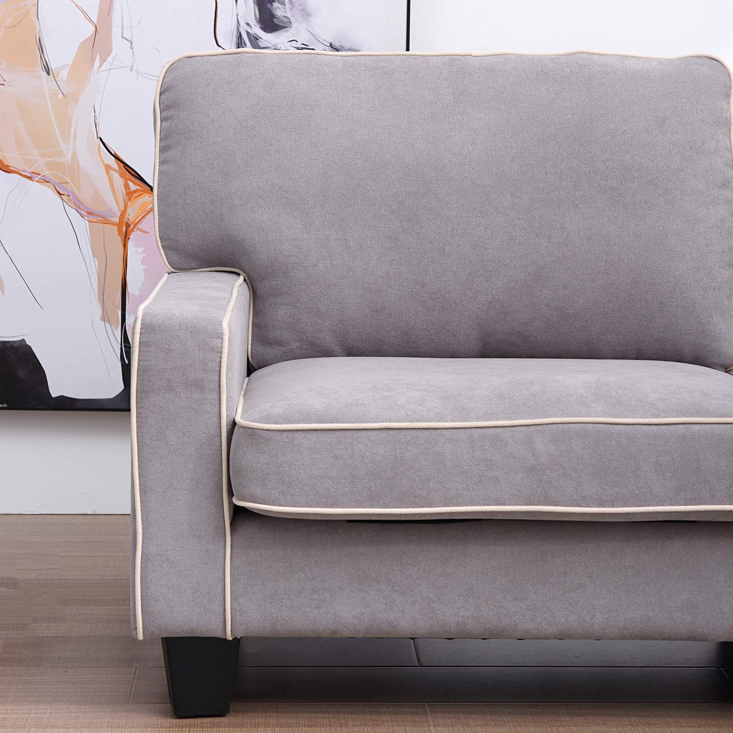 Sherbrook Large 2 Seater Fabric Sofa with Contrasting Trim in Light Grey Fabric