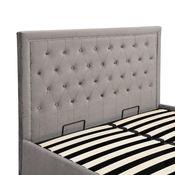 Hartwell Upholstered Ottoman Storage Bed with Nailhead Trim Headboard (Grey Velvet) (6620627664947)